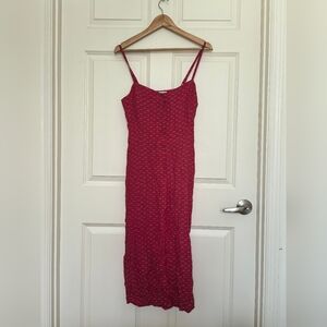 Uniqlo x Ines De La Fressange Red Polka Dot Midi Dress with Spaghetti Straps